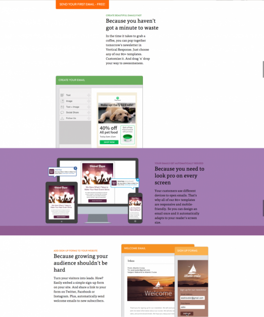 Three variations of copy on a website homepage.