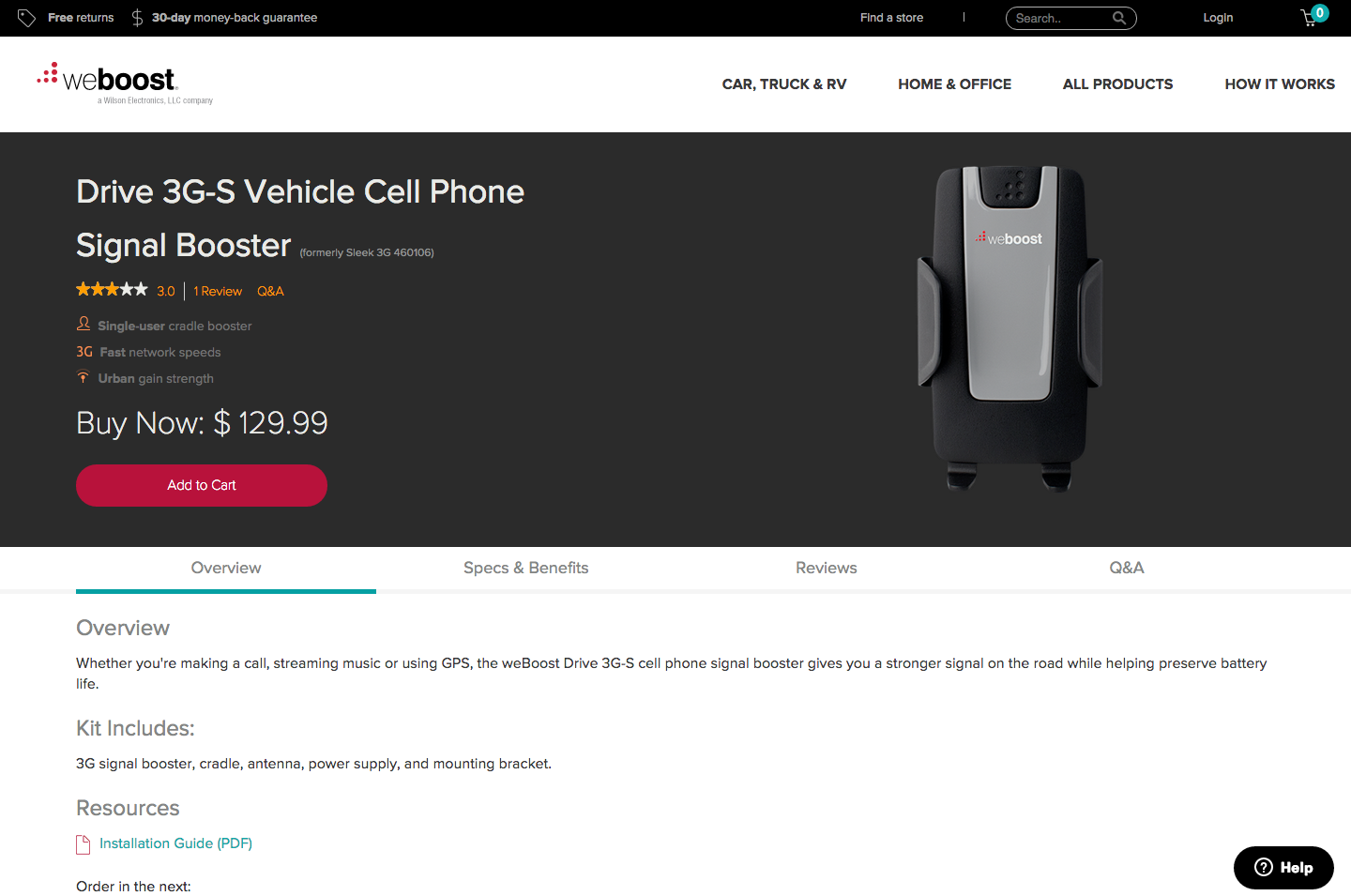 weBoost product page test, var b