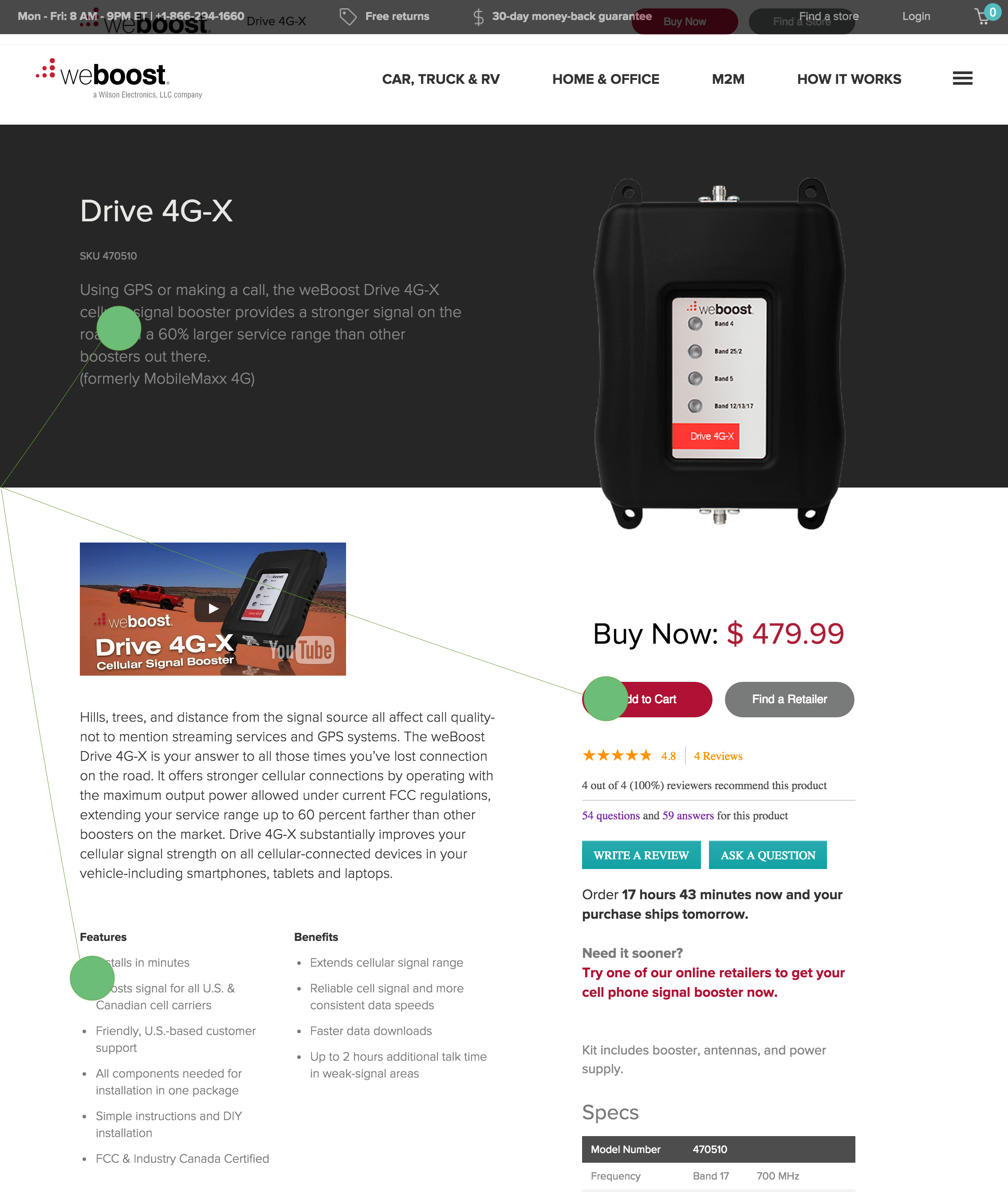 weBoost product page test, original