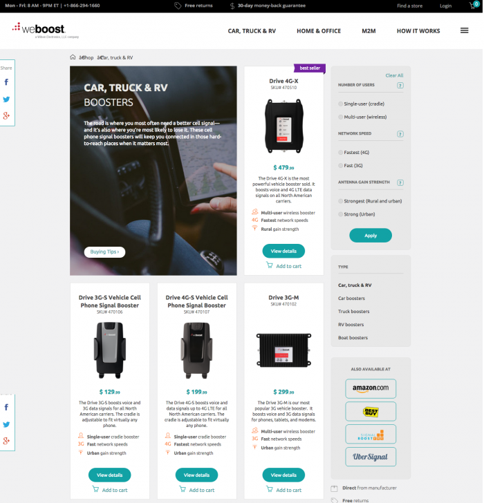 weBoost original homepage